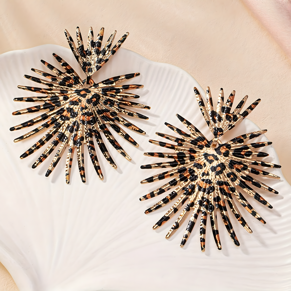 Leopard Print Burst Drop Earrings Women – Trendy 7.5cm Statement Earrings 773