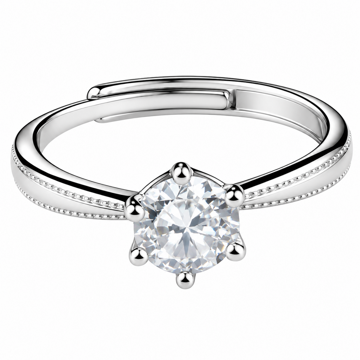 Adjustable Wedding Ring Pavé Edge Band Solitaire Statement Diamond  Look 1663