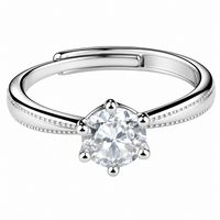 Adjustable Wedding Ring Pavé Edge Band Solitaire Statement Diamond  Look 1663