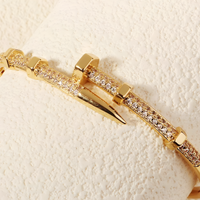 Luxury Nail Bangle Bracelet For Women Gold Plated CZ Crystal Designer Style B80
