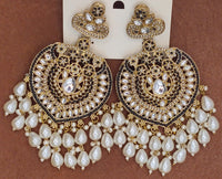 Elegant Bollywood Inspired Gold Kundan Earrings - Traditional Indian Jewelry 229