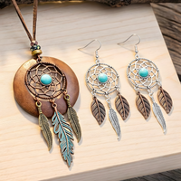 Boho Dreamcatcher Necklace And Earrings Set For Women, Feather Pendant 1705
