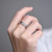 925 Sterling Silver Adjustable Vintage Scroll Band Ring, Engraved Pattern 1884