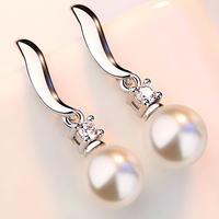 Sterling Silver Freshwater Pearl Drop Earrings AAA Cubic Zirconia Dangle 337