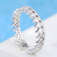925 Sterling Silver Tiara Ring, Adjustable Crown Ring Sparkling CZ Stones 372