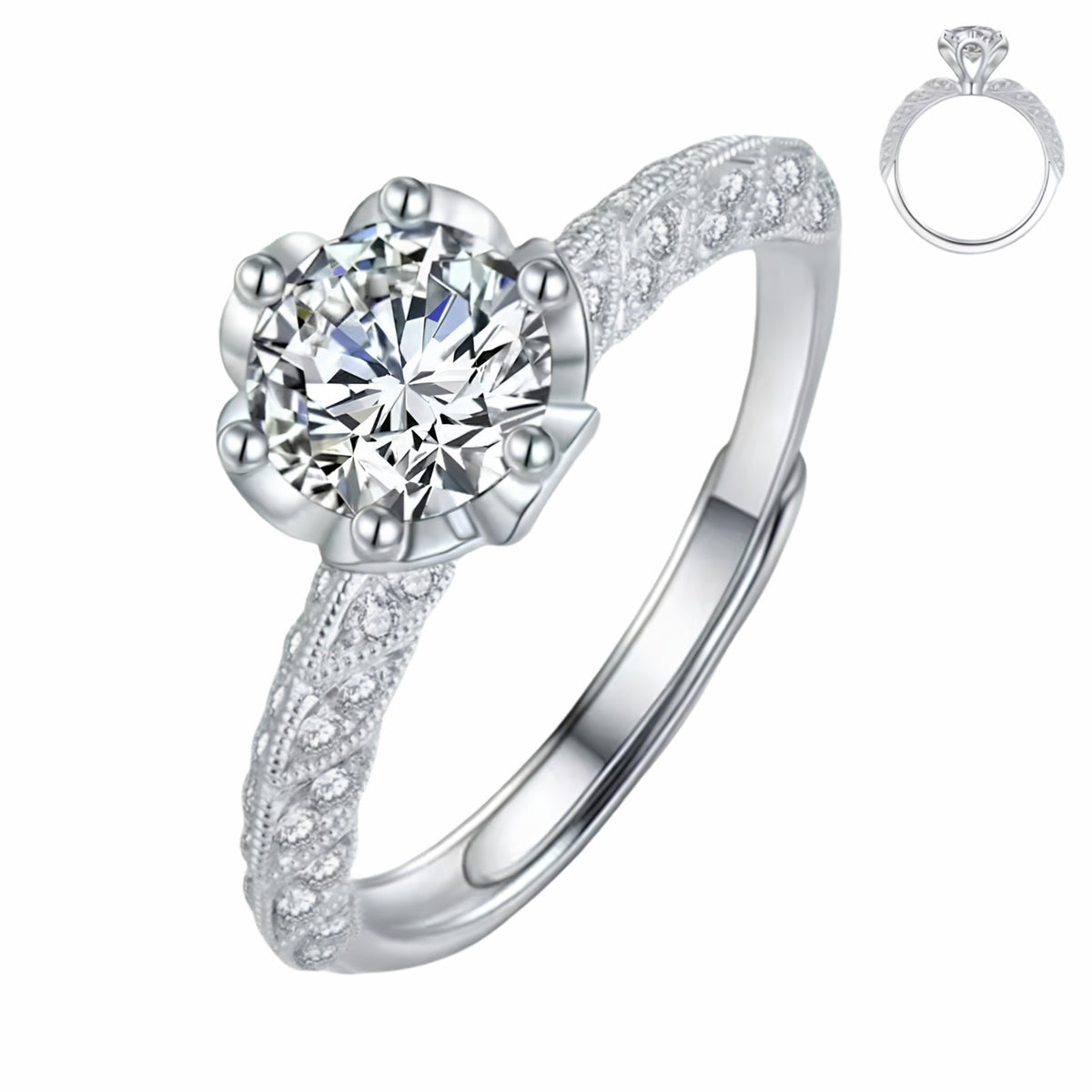 Adjustable Engraved Milgrain Pavé Band Adjustable Wedding Ring Elegant 1675