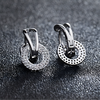 925 Sterling Silver Dangle Hoop Earrings – Unique Interlocking Circles Stone 315