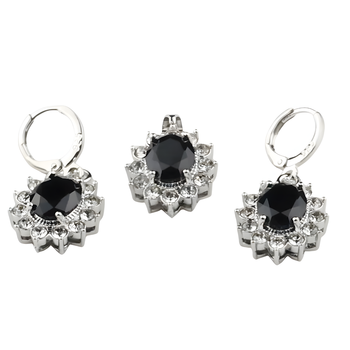 CZ Oval Pendant Necklace and Matching CZ Drop Earrings Set – Silver-Plated 1424