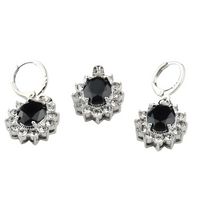 CZ Oval Pendant Necklace and Matching CZ Drop Earrings Set – Silver-Plated 1424