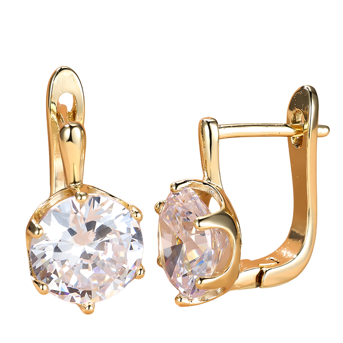 Women's Sparkling Gold Color Drop Earrings White Synthetic Zircon Round 647