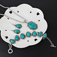 Vintage Turquoise Jewelry Set Women Necklace Bracelet Earrings Blue Stone B265