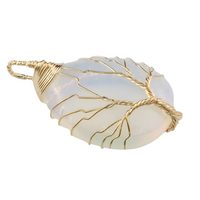 Gold Opal Tree Of Life Pendant Necklace For Women Opalescent Oval Gemstone 1339