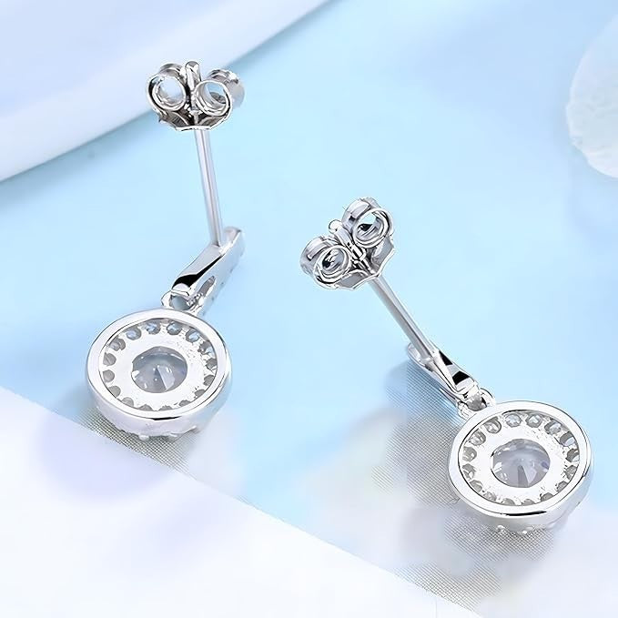 Sterling Silver Cubic Zirconia Halo Drop Earrings - 23mm Dangle Earrings 341