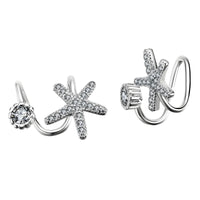 925 Sterling Silver Starfish & CZ Spiral Cuff Earrings - Unique Ear Climber 354