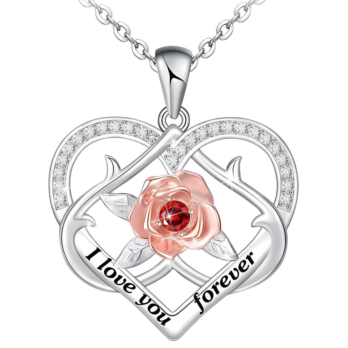 Rose Heart ‘I Love You Forever’ Necklace for Women –Zinc Alloy Double Heart 1157
