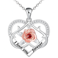 Rose Heart ‘I Love You Forever’ Necklace for Women –Zinc Alloy Double Heart 1157