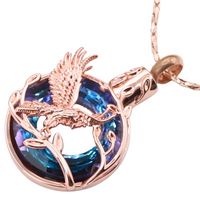 Rose Gold Phoenix Urn Necklace for Ashes Blue Crystal Memorial Pendant B204