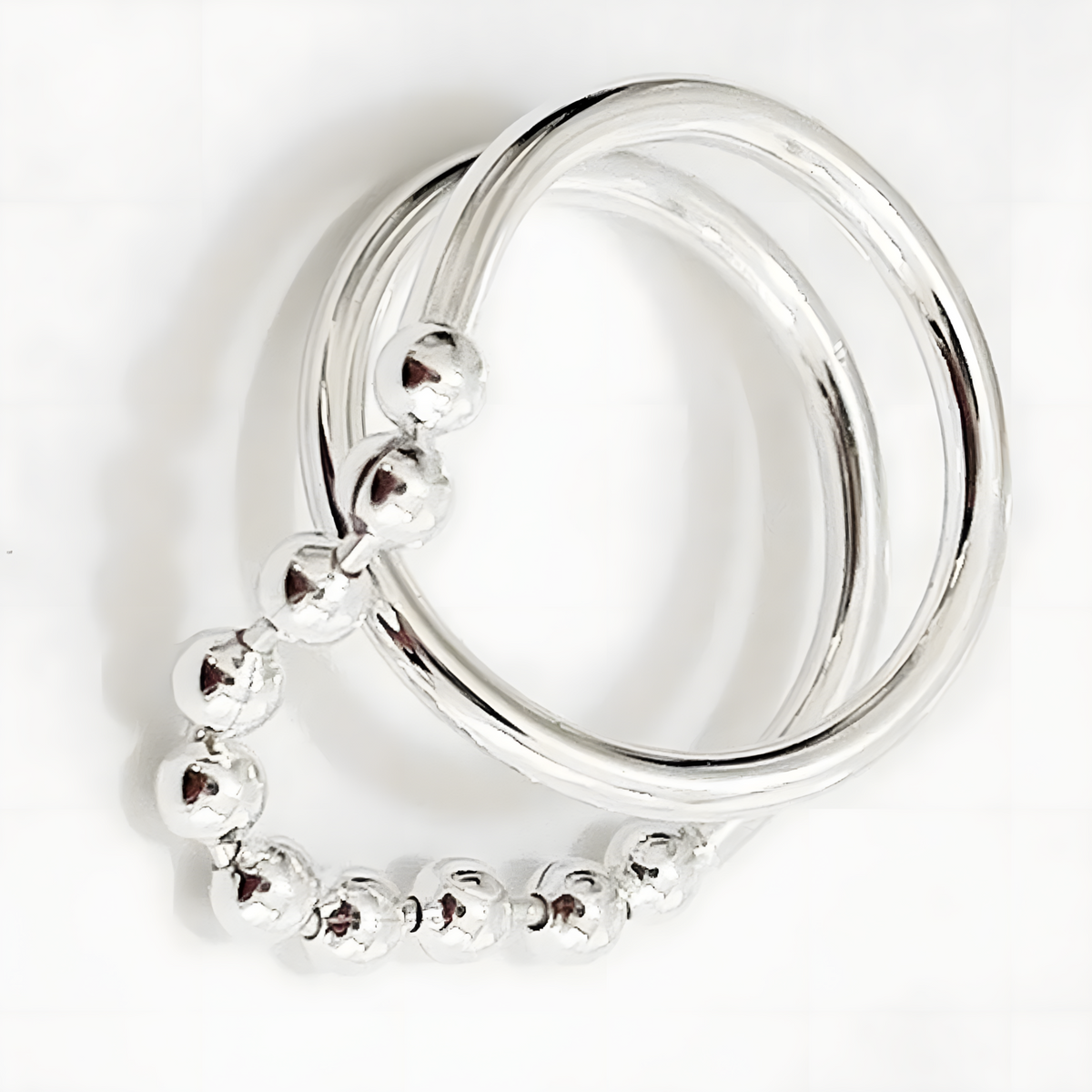 Sterling Silver Adjustable Fidget Ring for Women & Girls Anxiety Relief Bead 486