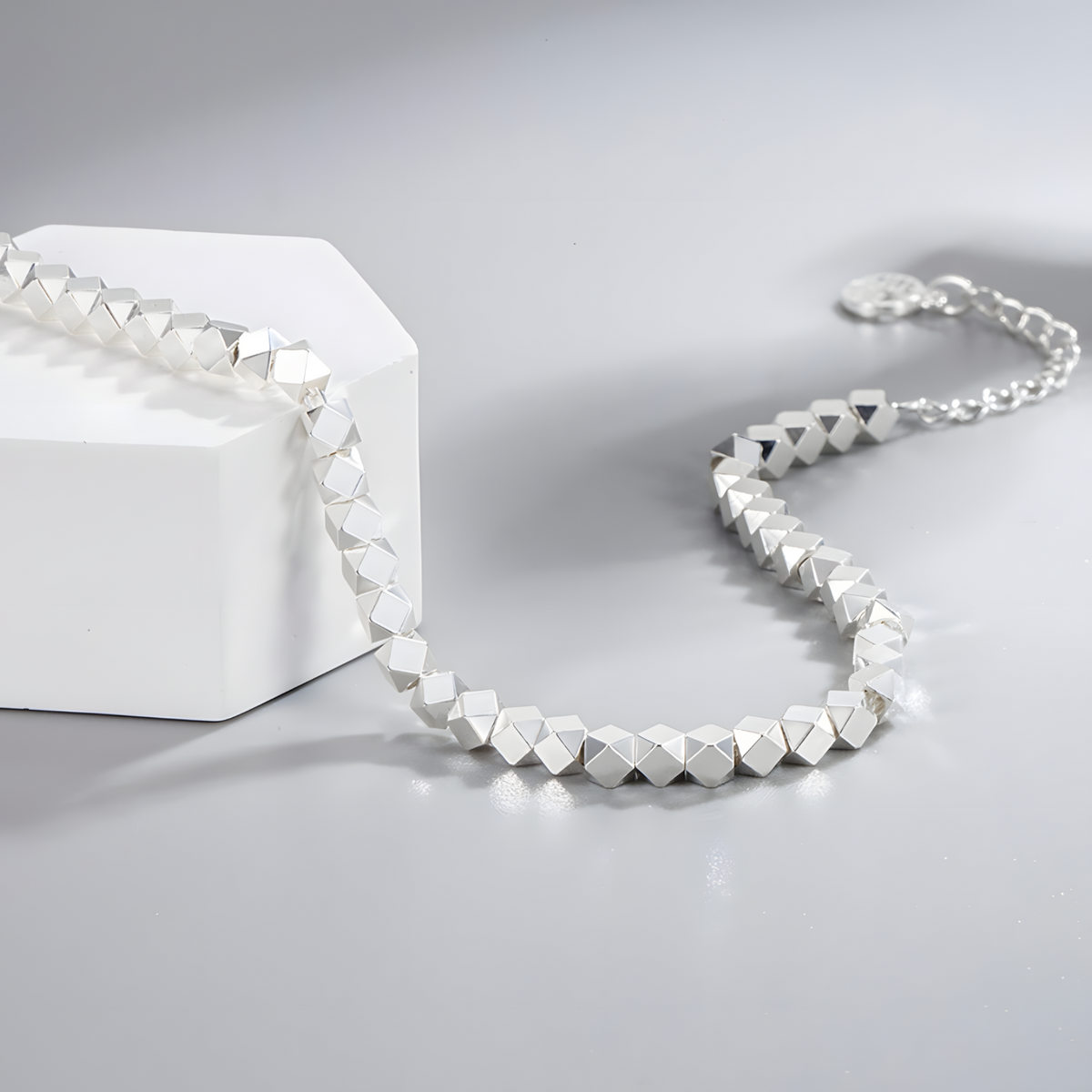 Geometric Faceted Bead Bracelet For Women Adjustable Lobster Clasp Round 1766