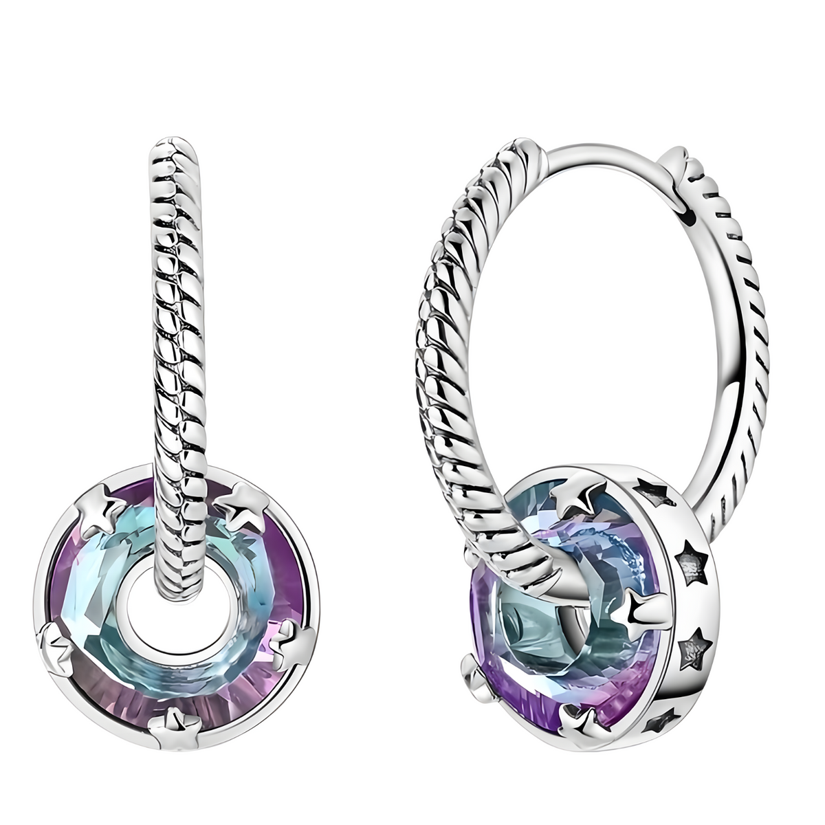 925 Sterling Silver Dangle Hoop Earrings Women; 25mm Length; Mystic Crystal 629