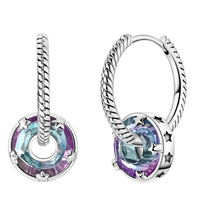 925 Sterling Silver Dangle Hoop Earrings Women; 25mm Length; Mystic Crystal 629