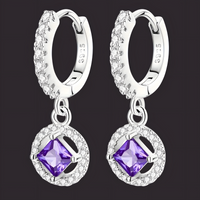 925 Sterling Silver Purple Zircon Drop Earrings Women –Elegant Square Dangle 834