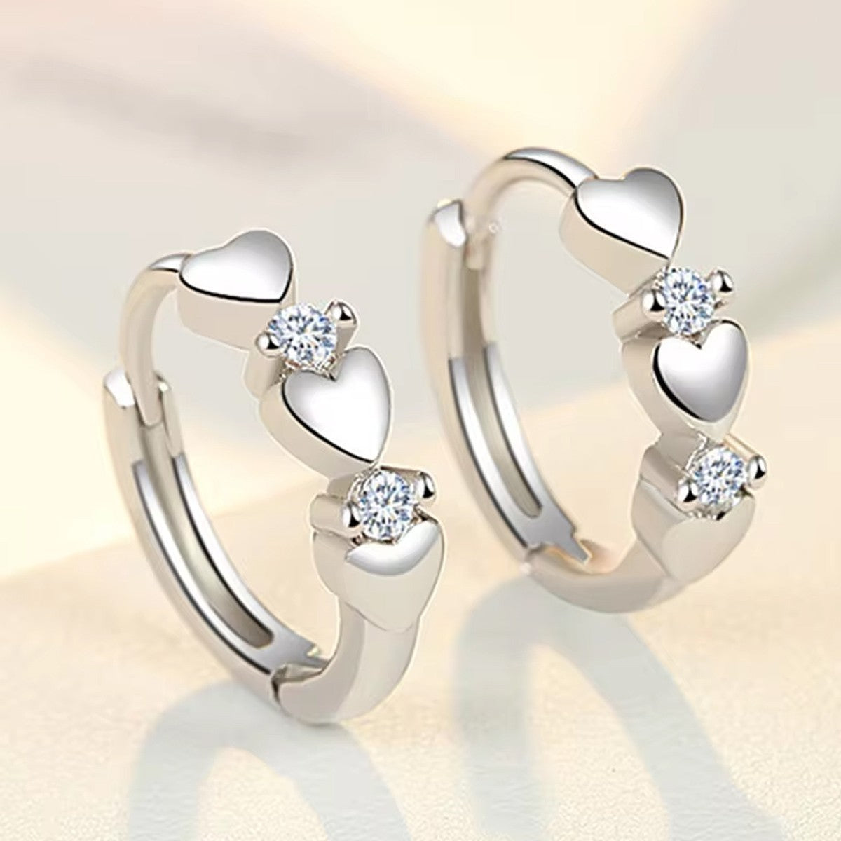 Silver-Plated Heart Hoop Earrings for Women – Dainty CZ Heart Dangle Hoops 995