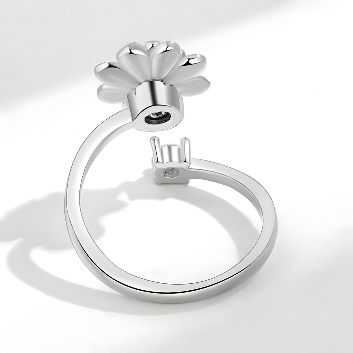 925 Sterling Silver Flower Spinner Ring - Adjustable Anxiety Ring Rotatable 394