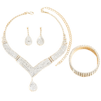 4PCS Gold Colour Rhinestone Jewellery Set for Women Necklace Bracelet & Drop 671