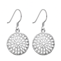 925 Sterling Silver Filigree Drop Earrings - Round Lace Dangle Earrings 362