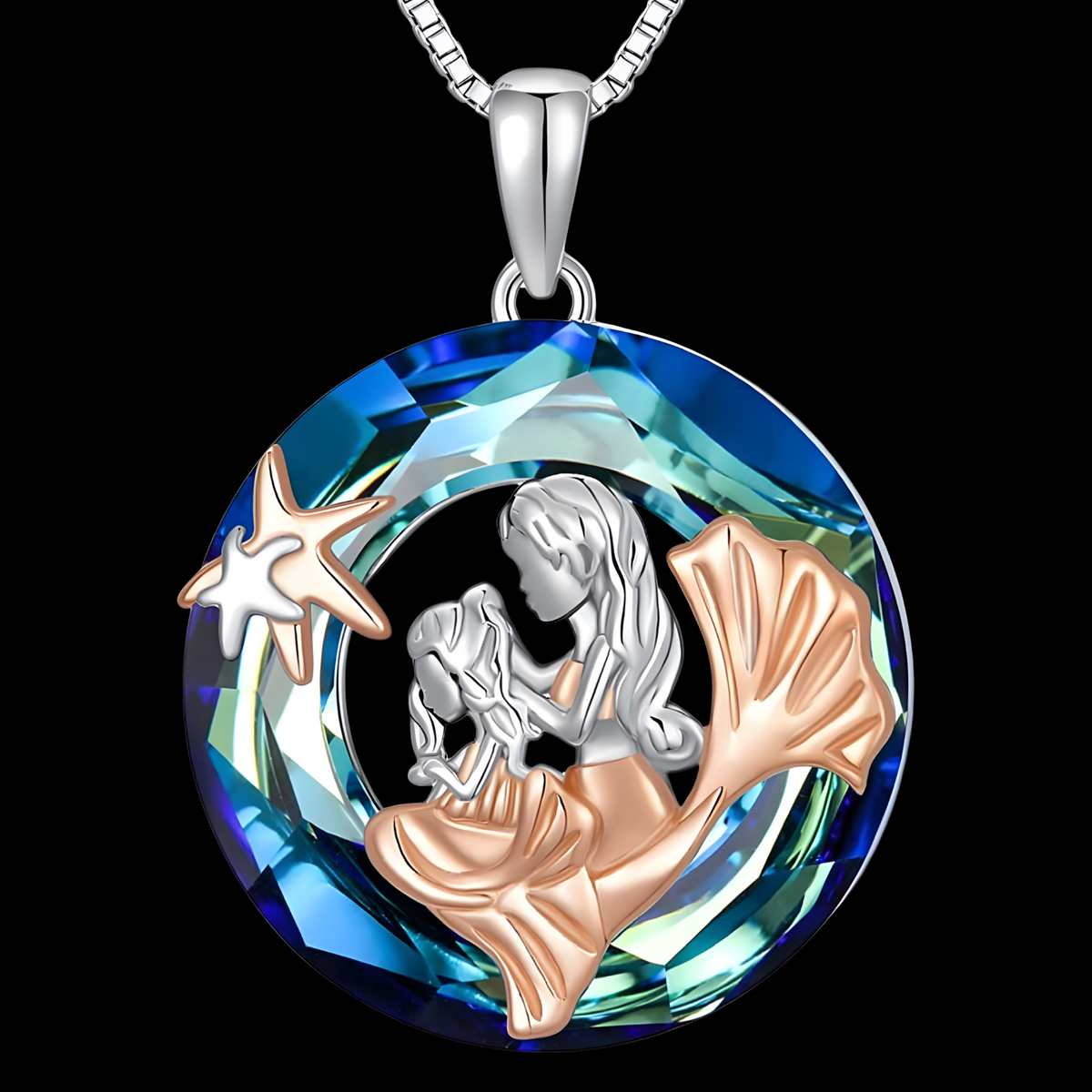 Mermaid Round Crystal Pendant Necklace - Classic & Fashionable Ladies Ocean B69