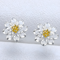 Lotus Flower Stud Earrings Women – 925 Silver-Plated Copper Alloy Gold-Tone 958