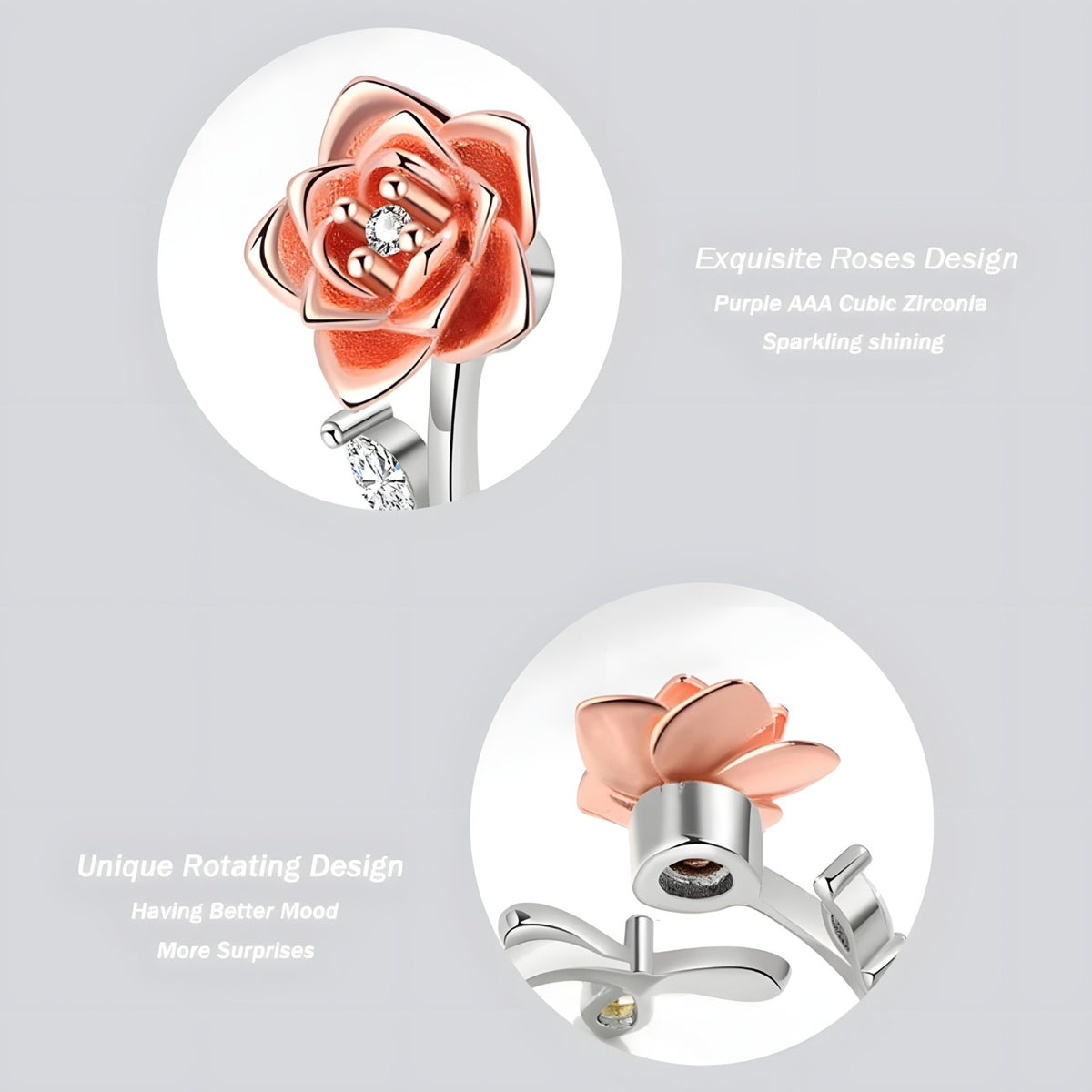 Unified Jewellery Rotatable Rose Flower Ring (Adjustable) Silver Tone Floral 388