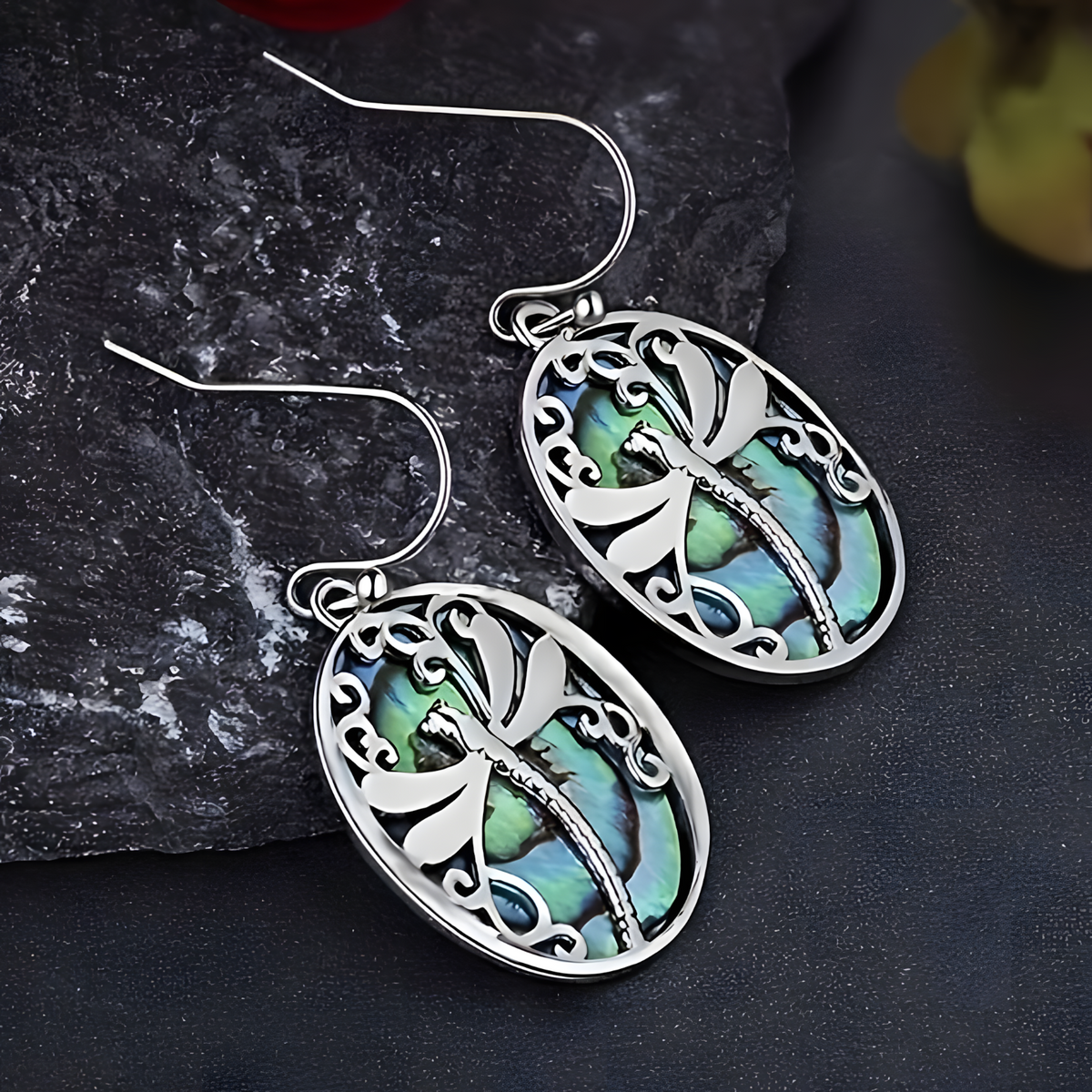 Creative Retro Geometric Oval Dragonfly Stainless Steel Dangle Earrings B82