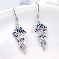 Oceanic Jellyfish Dangle Earrings — Purple Rhinestone & Blue Accent Stones 1432