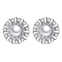 925 Sterling Silver Sunflower Stud Earrings Freshwater Pearl & Cubic Zircon 343