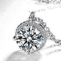 925 Sterling Silver Jewelry Round AAA Zircon Pendant Necklaces Women Fine 271
