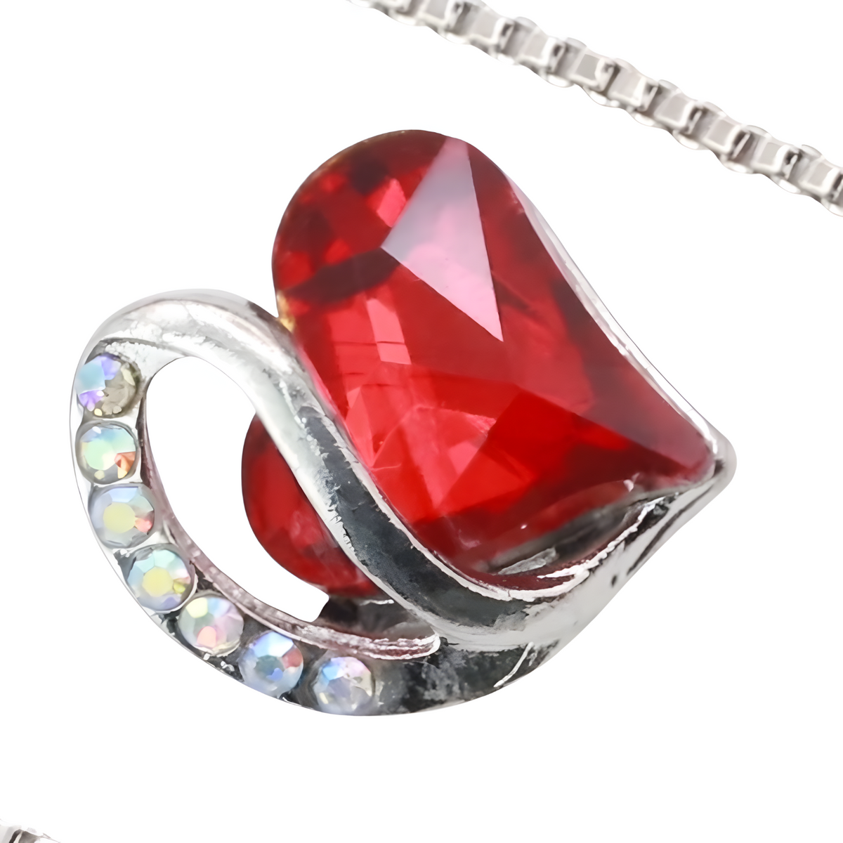 Heart Pendant Necklace For Women Silver Alloy Necklace With Red Crystal B314