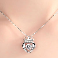 925 Sterling Silver Crown Heart Dancing Zircon Necklace – Elegant Box Chain 252