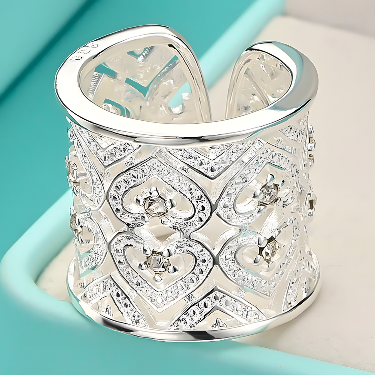 Wide Heart Cuff Ring For Women Open Adjustable Statement Ring With Clear 1768