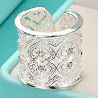 Wide Heart Cuff Ring For Women Open Adjustable Statement Ring With Clear 1768