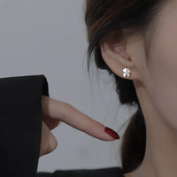 925 Silver-Plated Four Leaf Clover Heart Stud Earrings Women Crystal Accent 1055