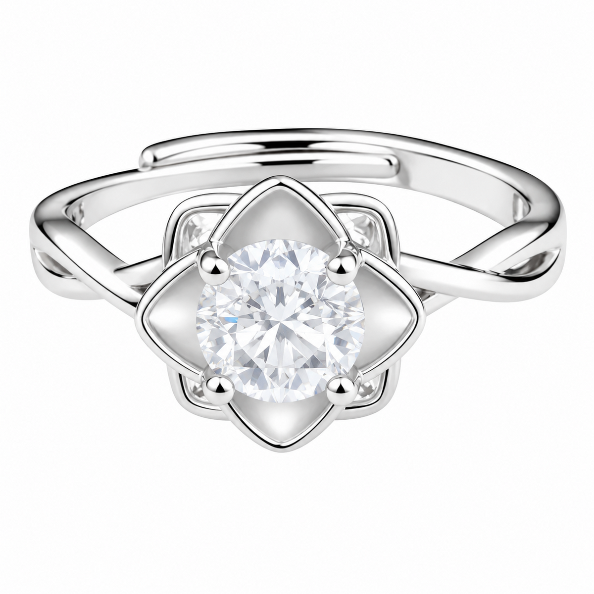 Women's Adjustable Flower Zircon Engagement Ring, Round Brilliant Promise 1643