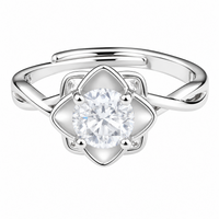 Women's Adjustable Flower Zircon Engagement Ring, Round Brilliant Promise 1643
