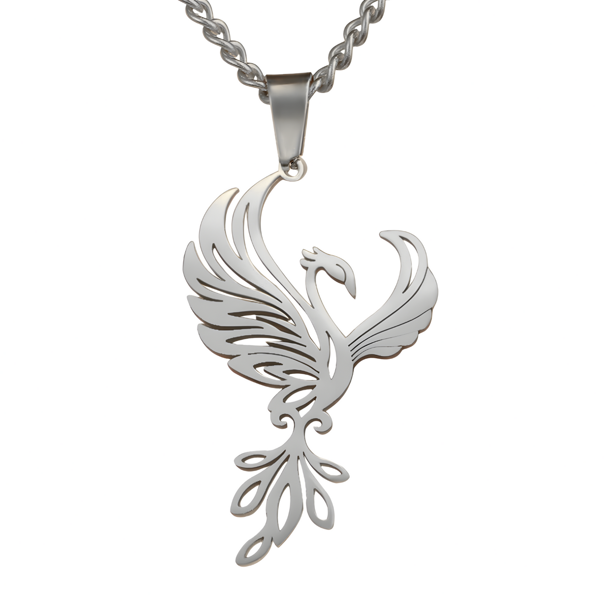 Silver Phoenix Pendant Necklace for Women, Copper Alloy with Silver Plating 1193