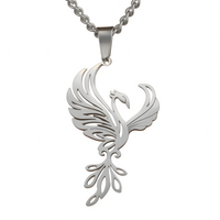 Silver Phoenix Pendant Necklace for Women, Copper Alloy with Silver Plating 1193