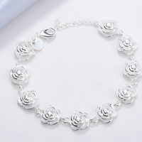 Flower Charm Bracelet Women – Classic Plant Motif Charm Bracelet, Lobster 1425