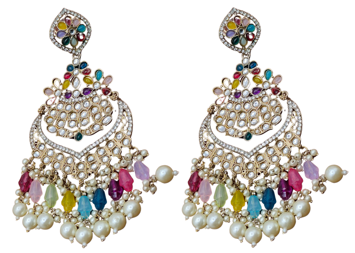 Elegant Bollywood Inspired Gold Kundan Earrings - Traditional Indian Jewelry 173