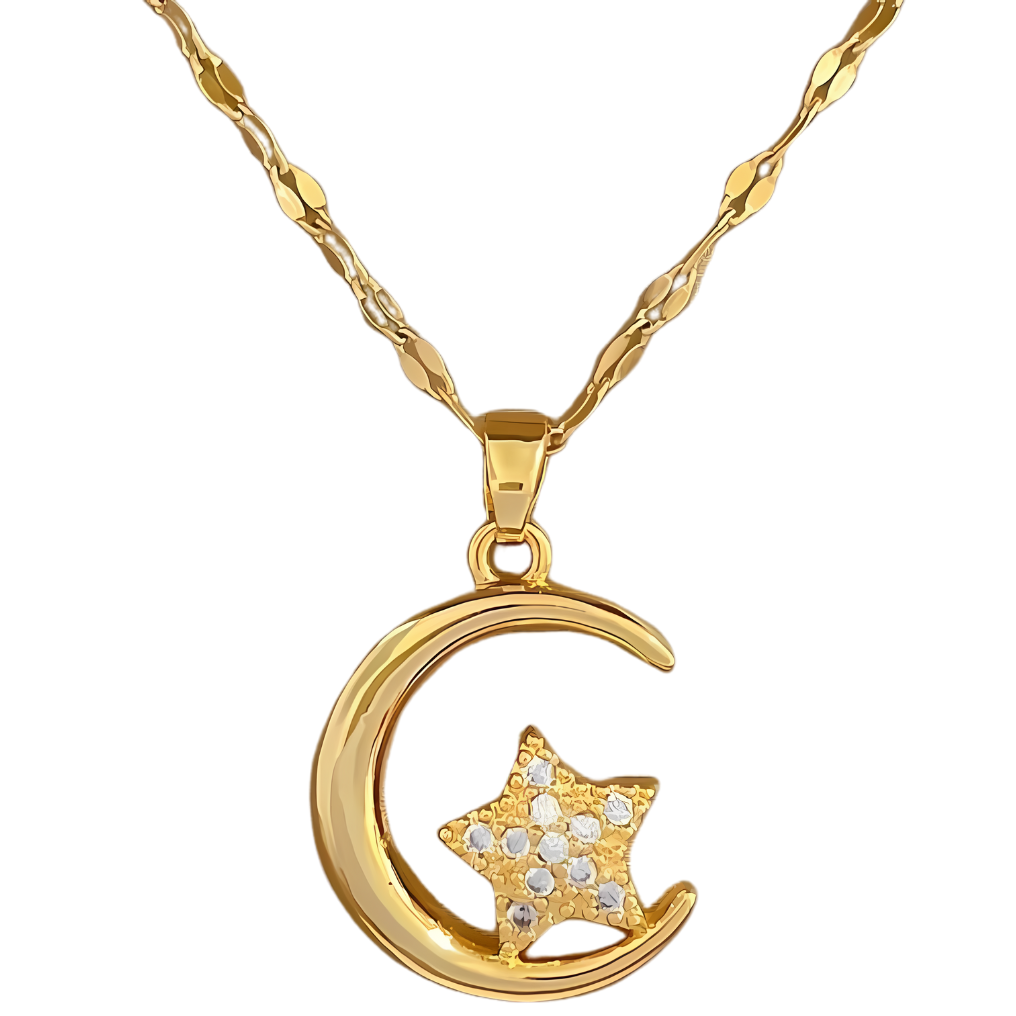 Zircon Moon & Star Pendant Necklace, Delicate Choker, Hypoallergenic 113 UK