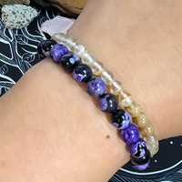 Anxiety Beaded Bracelet — Fire Agate Purple Polished Beads, Empathy Calms 1407